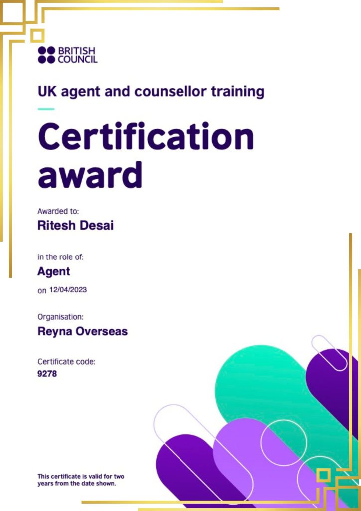 UK certification Award - Reyna Overseas
