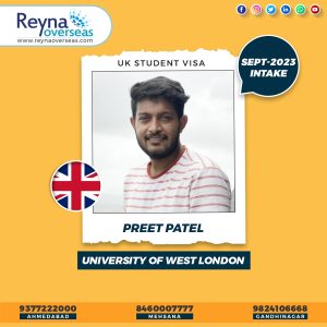 PREET PATEL UNIVERSITY OF WEST LONDON SEPT 23 MAHESANA STU